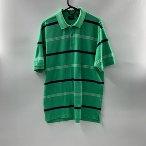 IZOD Golf Shirt Black Green White Stripes Size L